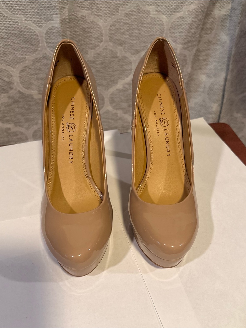 Chinese Laundry Beige/Nude Patent Leather Platform Pumps 8.5M